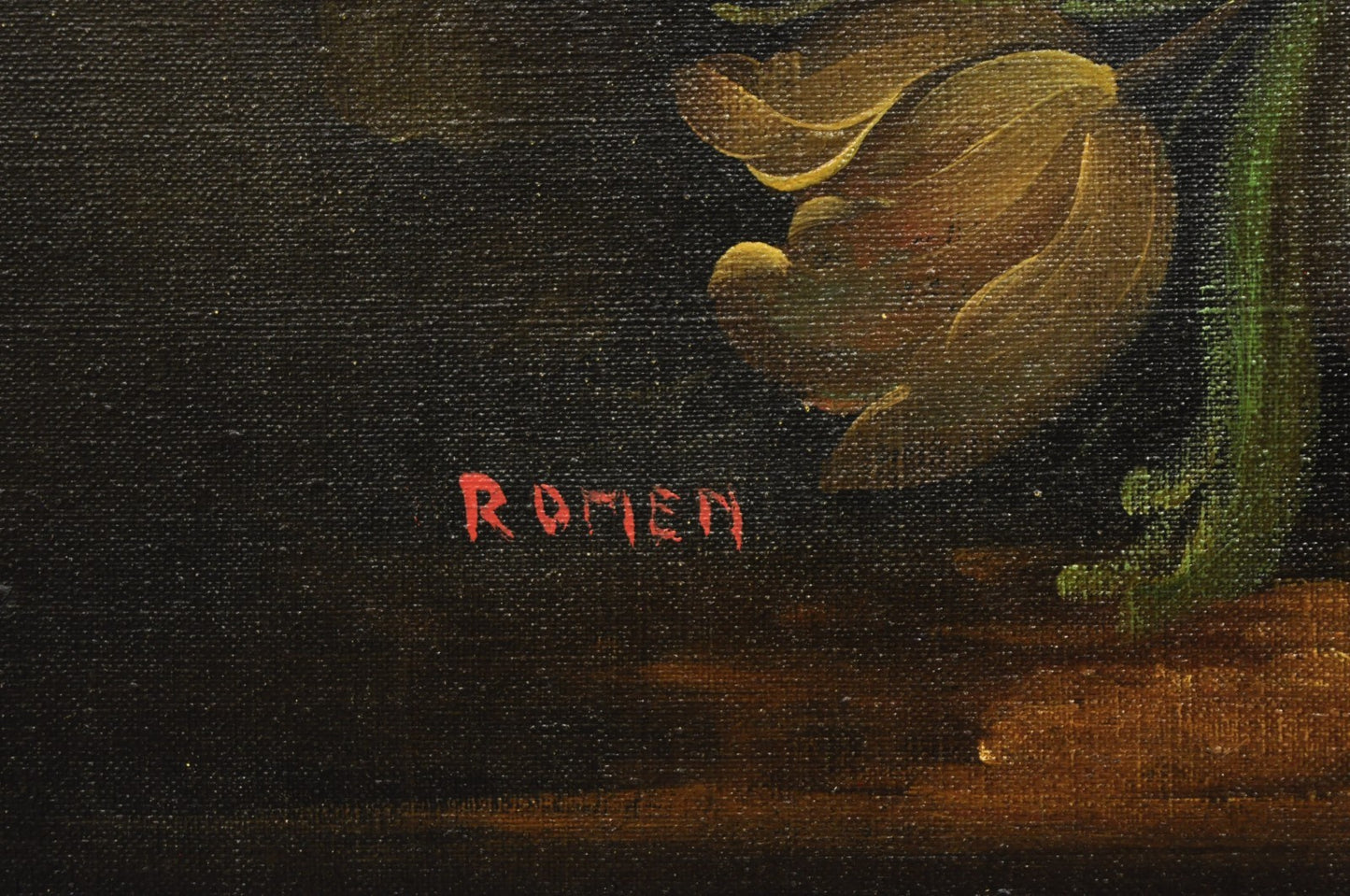 Vintage Victorian Flower Bouquet Still Life Painting Oil on Canvas Signed Romen