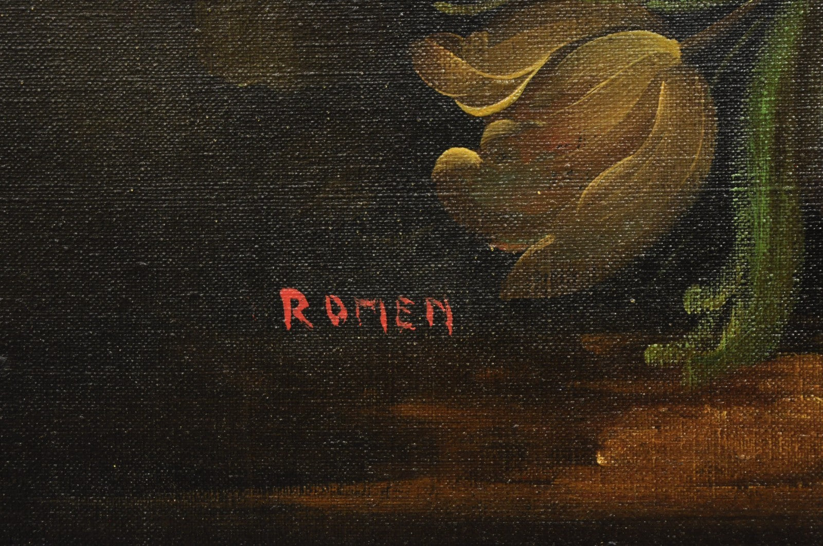 Vintage Victorian Flower Bouquet Still Life Painting Oil on Canvas Signed Romen