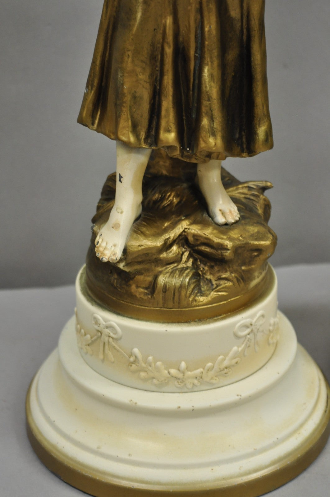 Antique French Victorian Moreau Figural Metal Boy and Girl Table Lamps (B), Pair