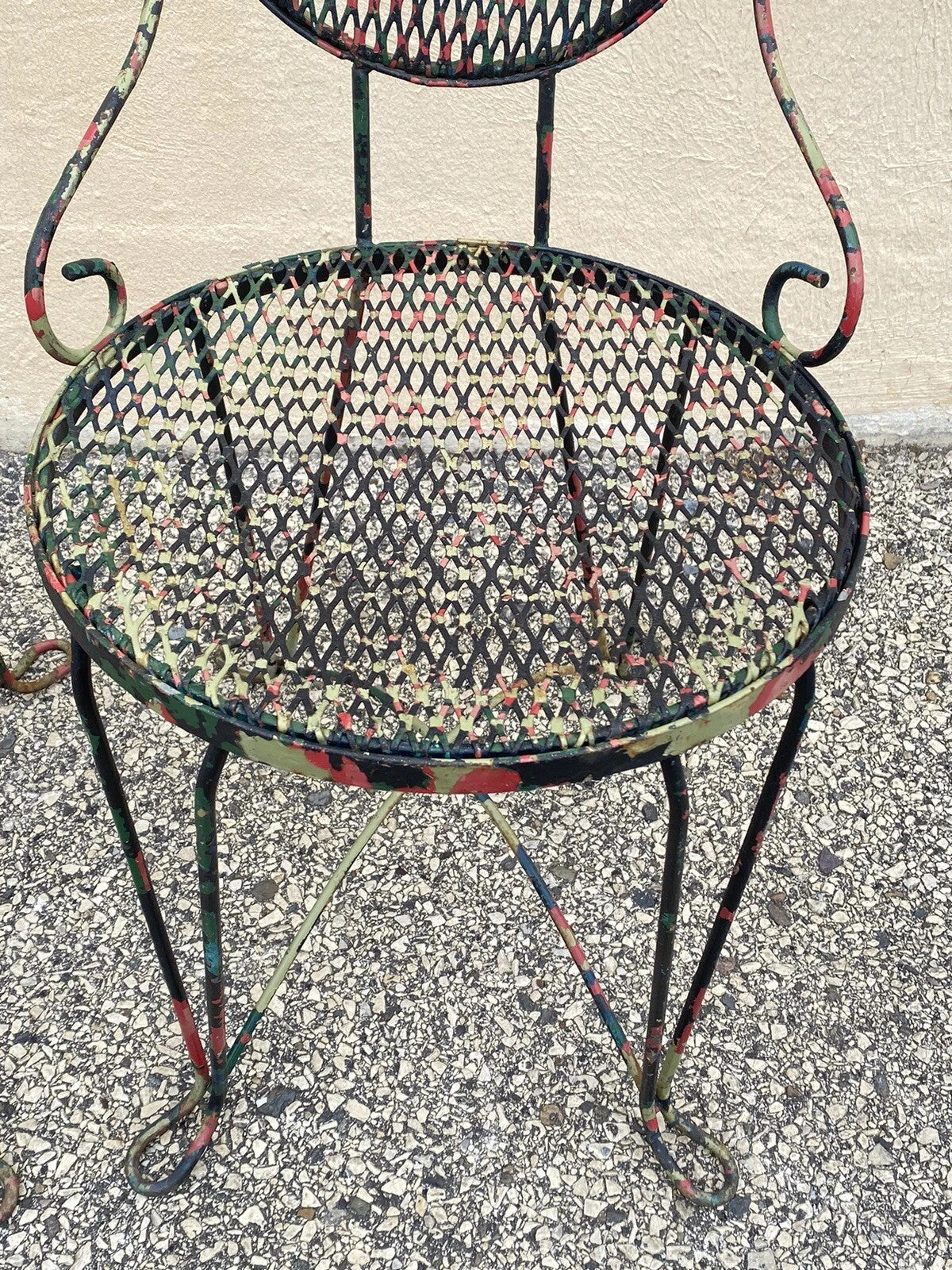 Vintage Victorian Style Small Wrought Iron Camo Paint Garden Patio Chair - Set 4
