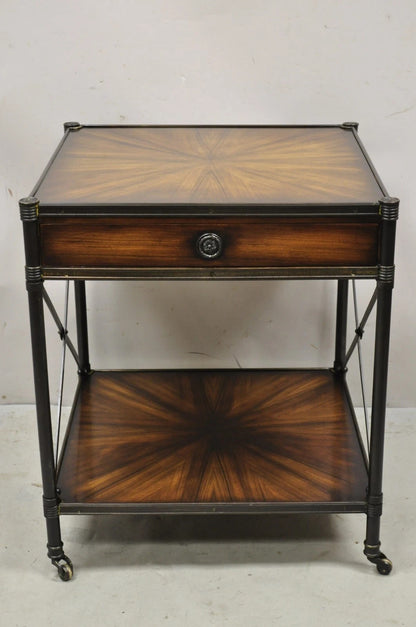 Industrial Style Iron and Wood X-Frame One Drawer Square Modern Side End Table