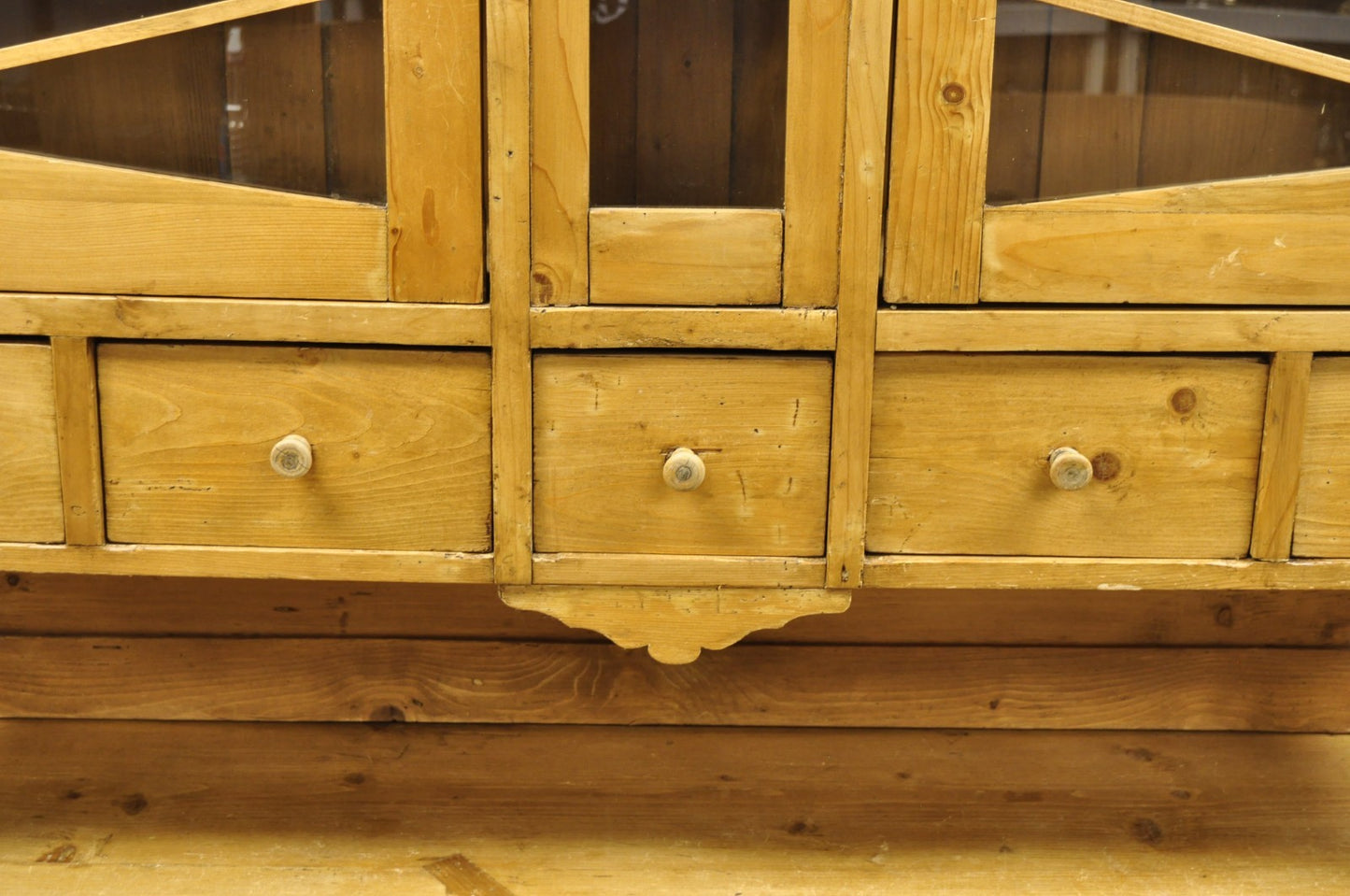 Antique French Country Provincial Pine Wood Buffet Cupboard China Cabinet Hutch