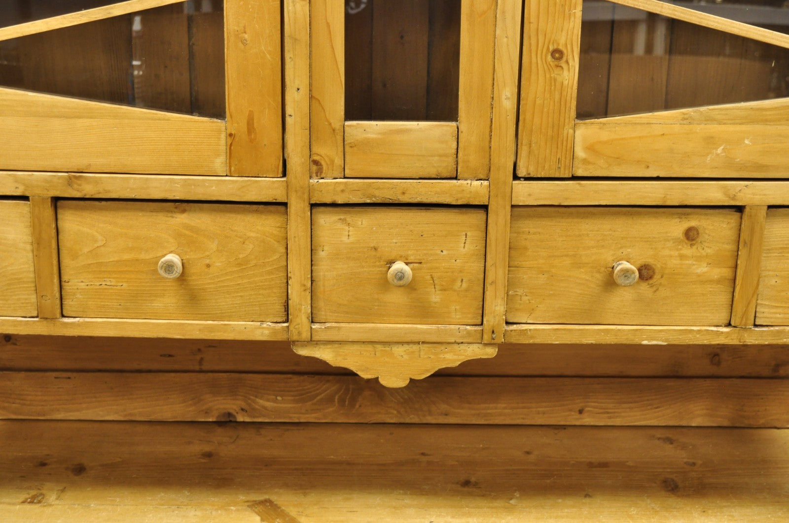 Antique French Country Provincial Pine Wood Buffet Cupboard China Cabinet Hutch
