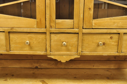 Antique French Country Provincial Pine Wood Buffet Cupboard China Cabinet Hutch