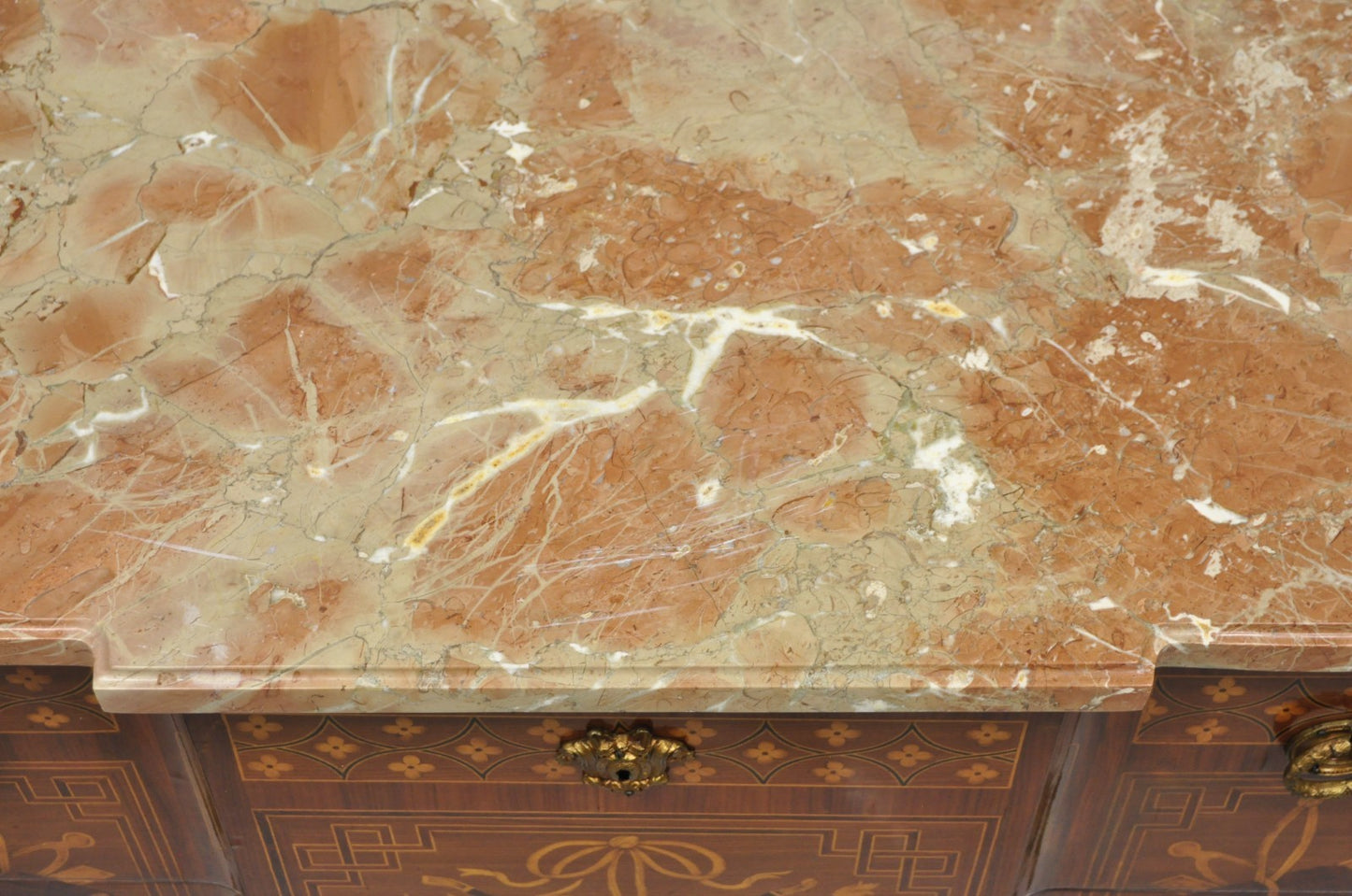 Vintage French Louis XV Style Marquetry Inlay Marble Top Commode Dresser Chest