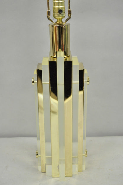 Vintage Mid Century Modern Lucite & Brass Cityscape Skyscraper Table Lamp