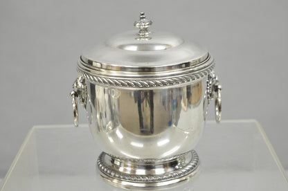 Vintage English Regency Silver Plated Lion Head Lidded Ice Bucket by Poole
