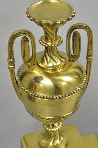 Vintage French Empire Style Gold Brass Urn Fireplace Chenet Andirons - a Pair