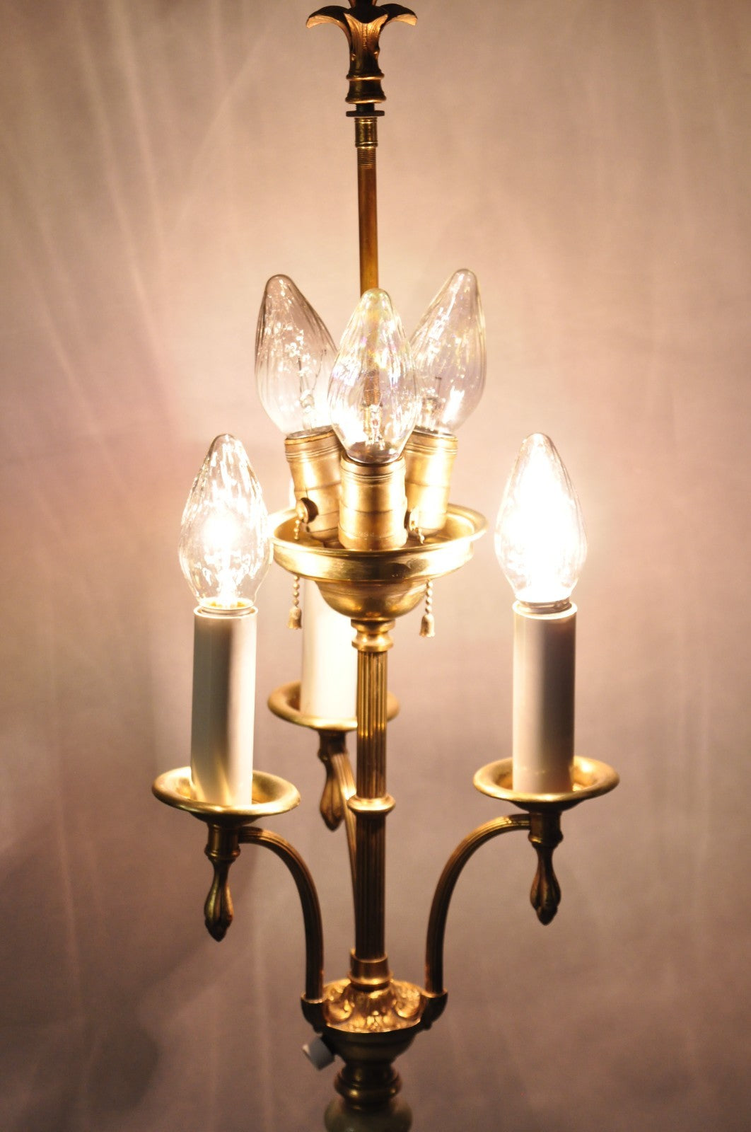 Antique Art Deco Brass & Green Onyx Paw Foot Victorian Pole Floor Lamp