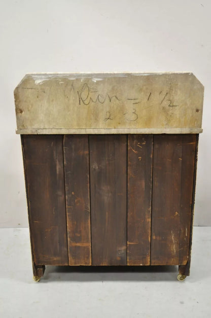 Antique Eastlake Victorian Pink Marble Backsplash Washstand Nightstand Cabinet
