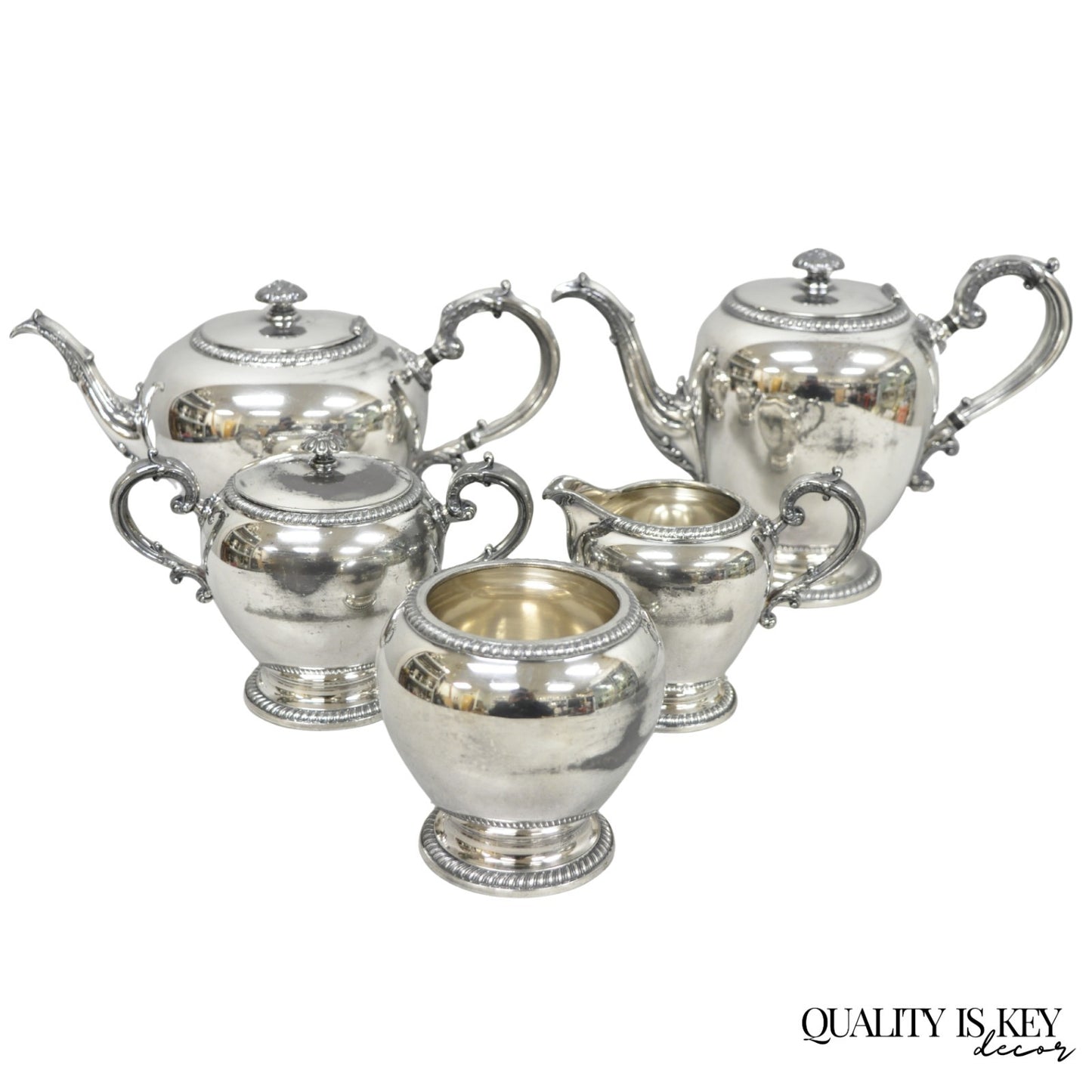 Antique Reed & Barton 4090 Silver Plated Victorian Tea Service  - 5 Pc Set