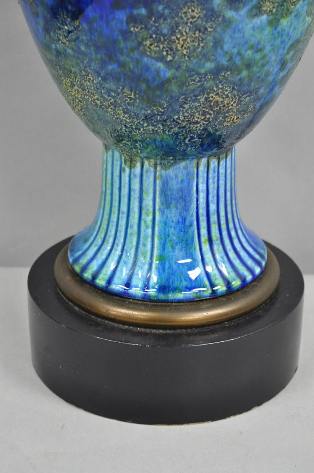 Vintage Mid Century Italian Modern Blue Glazed Ceramic Pottery Tall Table Lamp