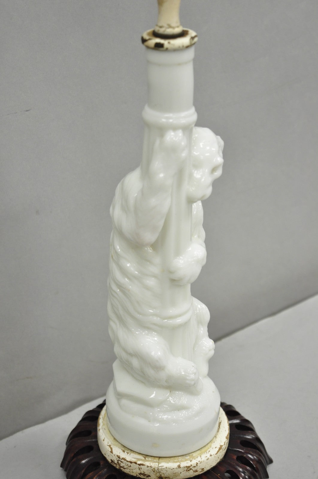 Antique White Polar Bear & Lamp Post Figural Glass Decanter Bottle Table Lamp