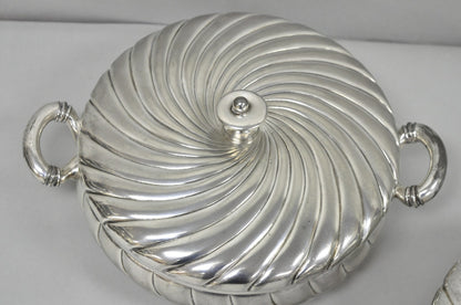 Antique Meriden B Co Spiral Swirl Silver Plated Covered Serving Dish Tureen Pair