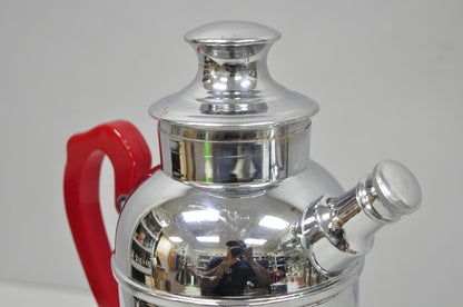 Vintage Art Deco Chrome Cocktail Martini Shaker Red Bakelite Handle by Chromium