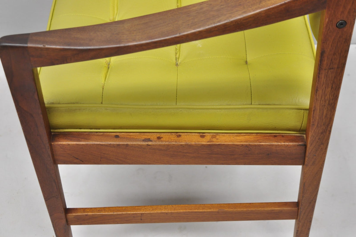 Vintage Ray Zimmerman for DUX Sculpted Walnut Green Vinyl Club Lounge Arm Chair