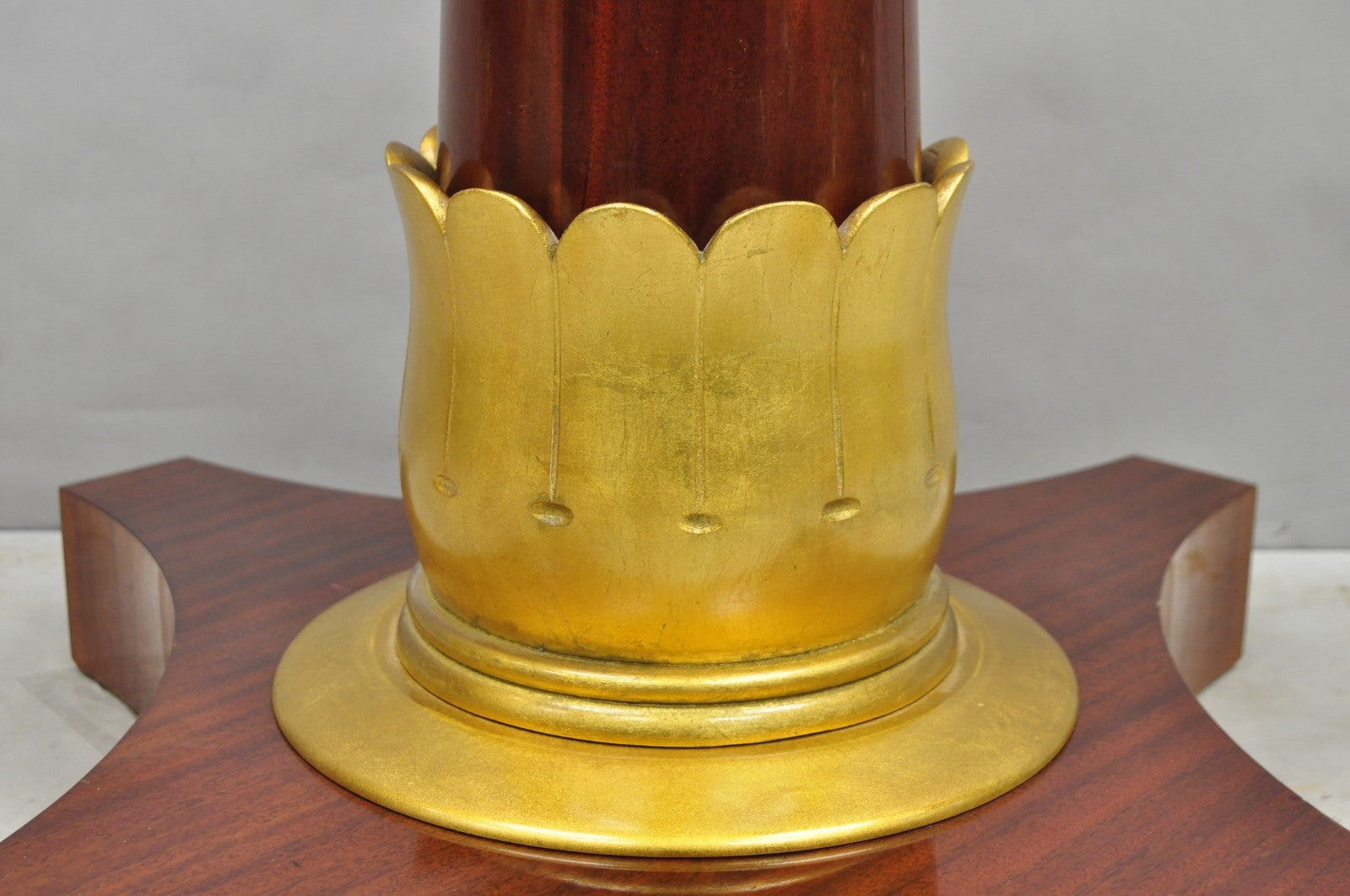 Vintage French Regency Style Mahogany & Gold Gilt Plume Table Pedestal Base (B)