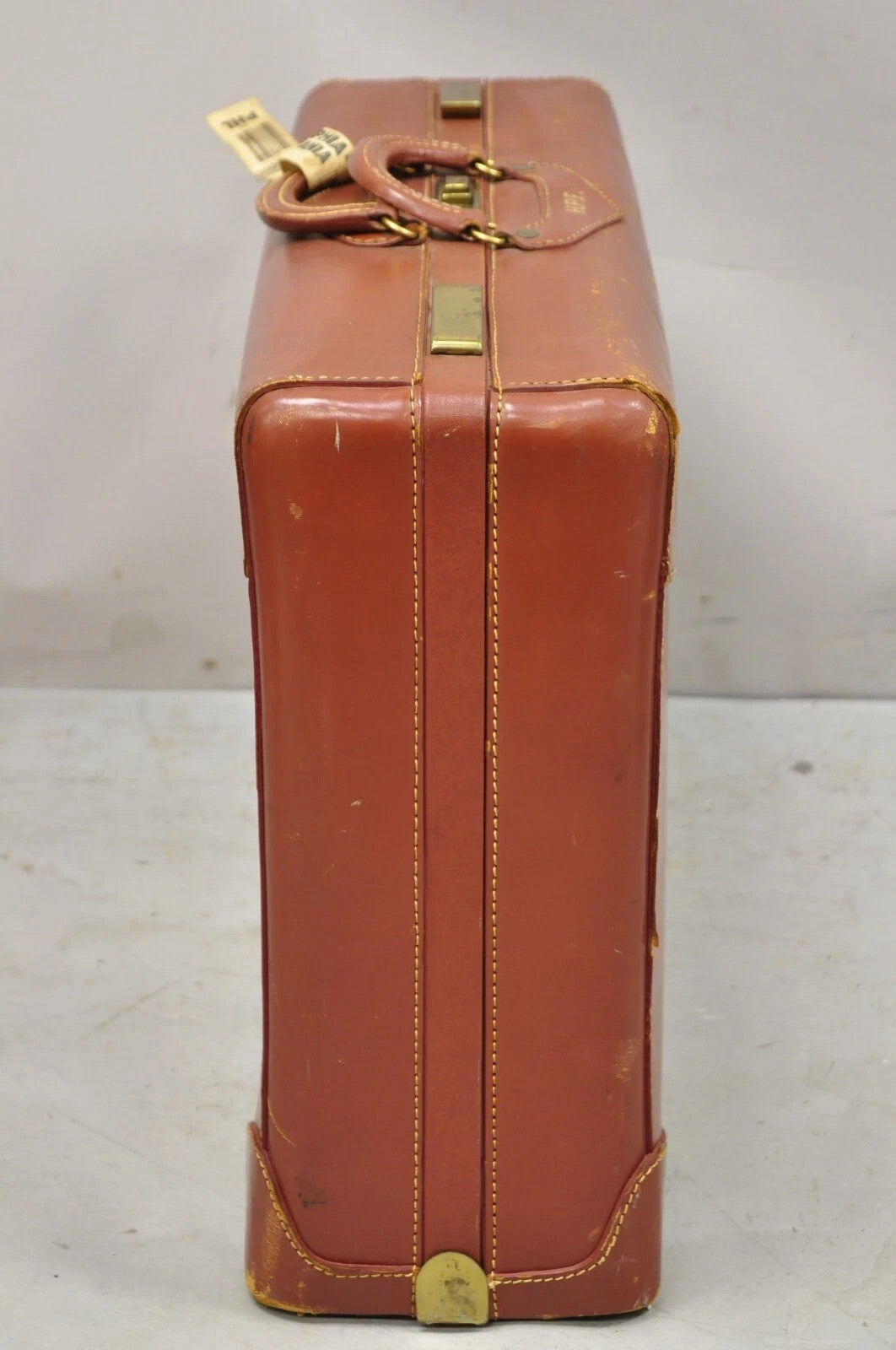 Vintage Mid Century Modern Brown Cowhide Leather 24" Suitcase Travel Luggage