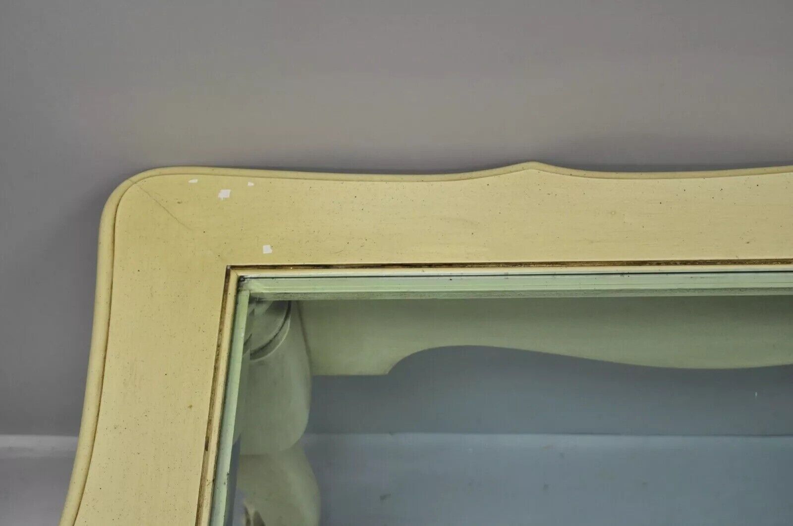Vintage French Provincial Style Beveled Glass Cream Painted Large Coffee Table