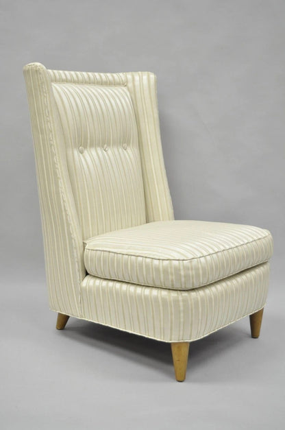 Paul Laszlo Mid Century Modern Upholstered Barrel Wing Back Slipper Lounge Chair