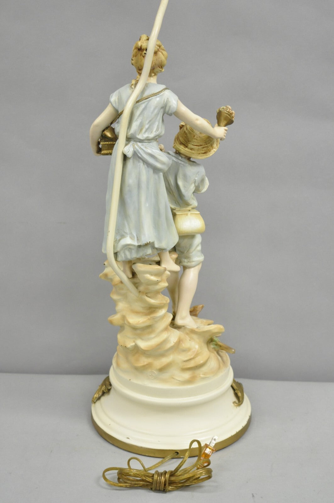 Antique L&F Moreau Victorian Painted Spelter Metal Figural Table Lamps - a Pair