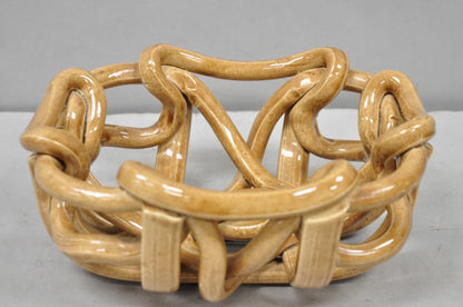 Vintage Modernist Brown Woven Pottery Clay Creations Ceramic Fruit Bowl Basket