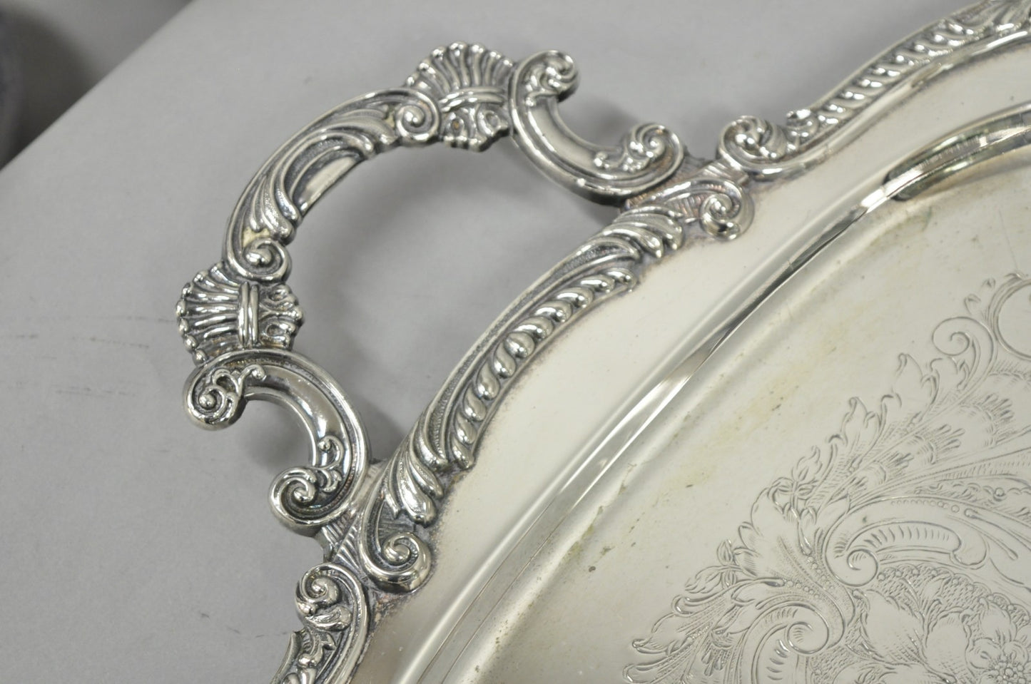 Antique English Victorian Silver Plated Ornate Twin Handle Bar Tray by BSC