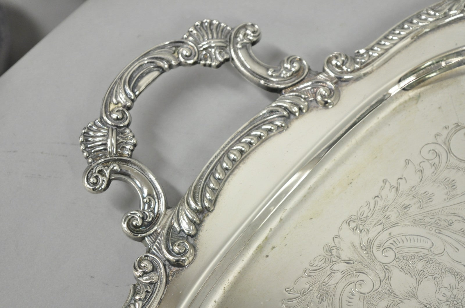 Antique English Victorian Silver Plated Ornate Twin Handle Bar Tray by BSC