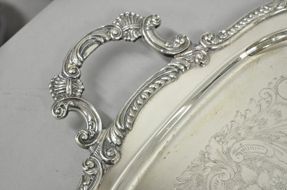 Antique English Victorian Silver Plated Ornate Twin Handle Bar Tray by BSC