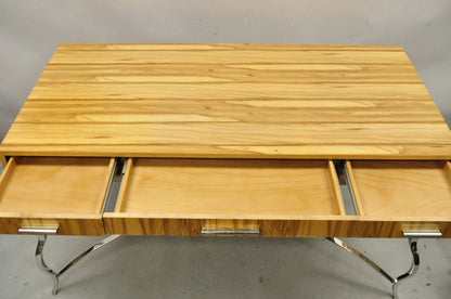 Century Furniture Modern Chrome and Zebra Wood Metal Base Desk Table 849-761