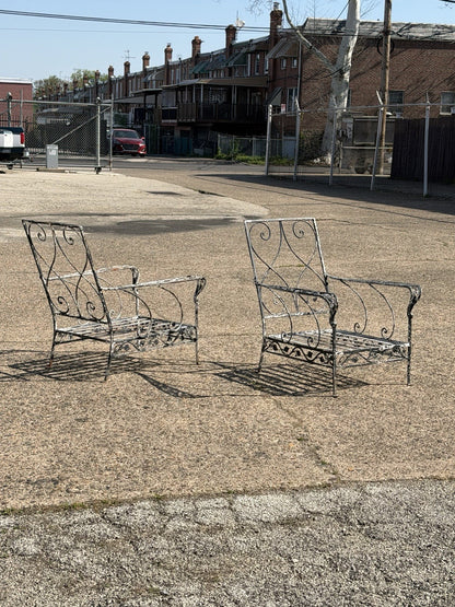 Vintage Florentine Craft Studio Salterini Style Wrought Iron Lounge Chairs, Pair