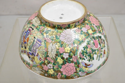 Vintage Rose Medallion Chinese Export Porcelain 12" Figural Painted Bowl