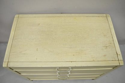 Vintage Sligh Mid Century Modern 4 Drawer Cerused Painted Bachelor Chest Dresser