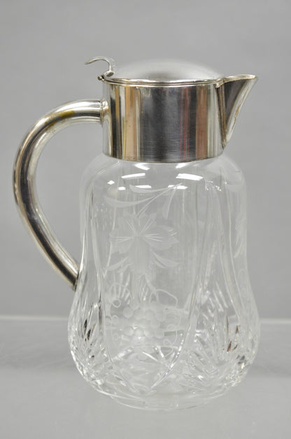 Antique Victorian German Silver Plated Cut Crystal Glass Lemonade Water Pitcher