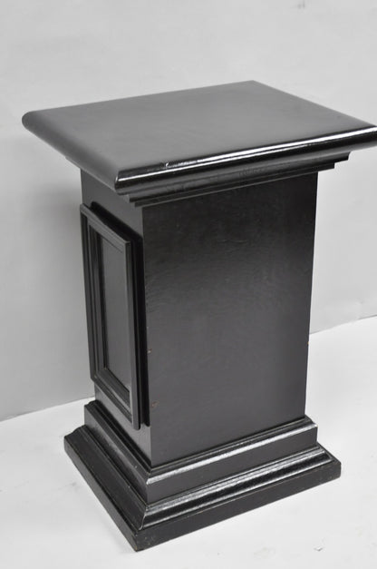 Vintage French Empire Style Black Lacquer Painted Pedestal Column End Table Pair