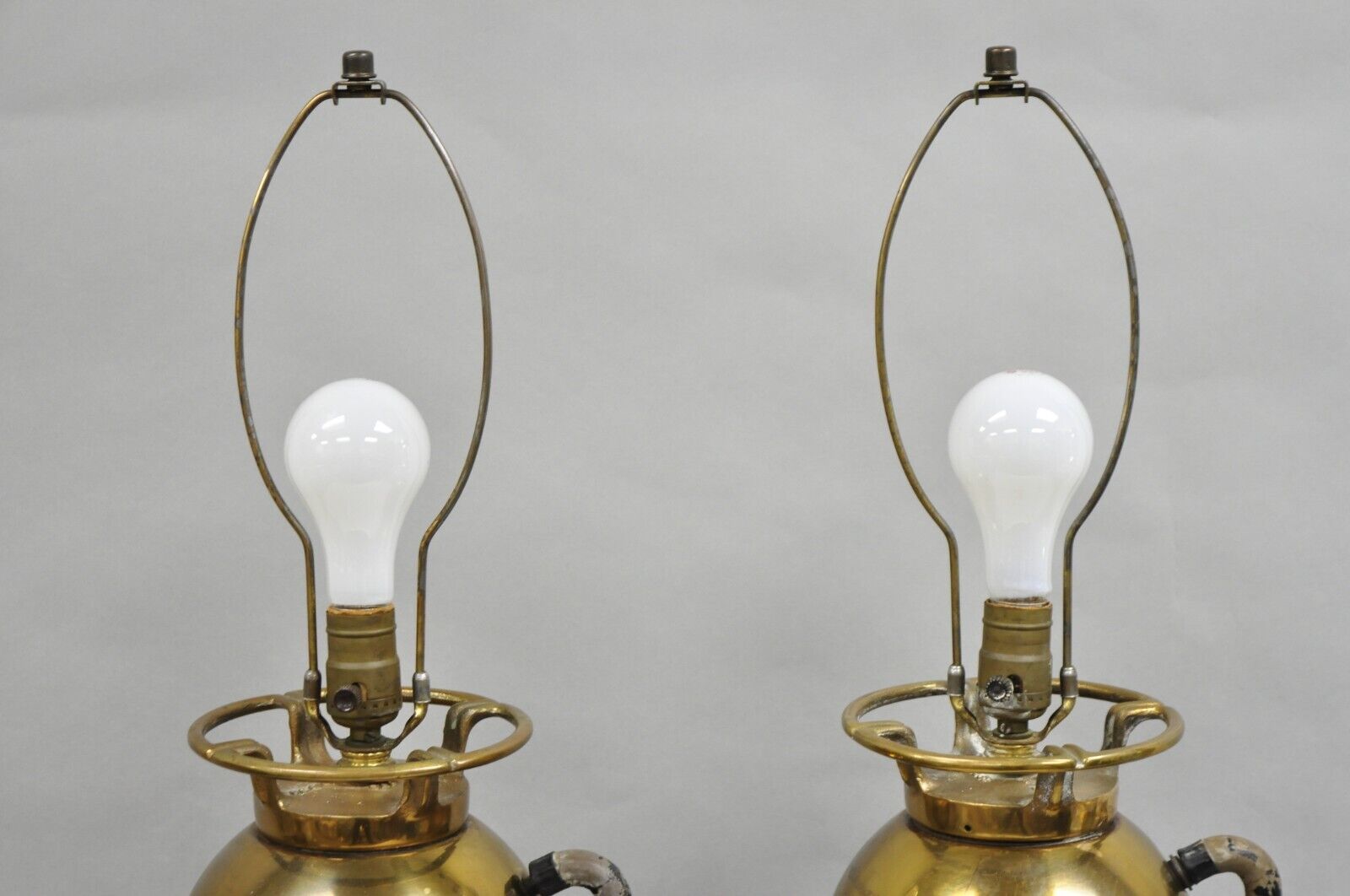 Antique Art Deco Brass Fire Extinguisher Converted Table Lamps - a Pair