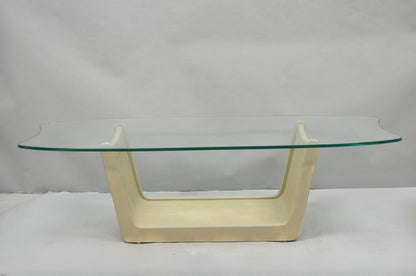 Vintage Mid Century Modern Painted Walnut Waterfall Base Glass Top Coffee Table