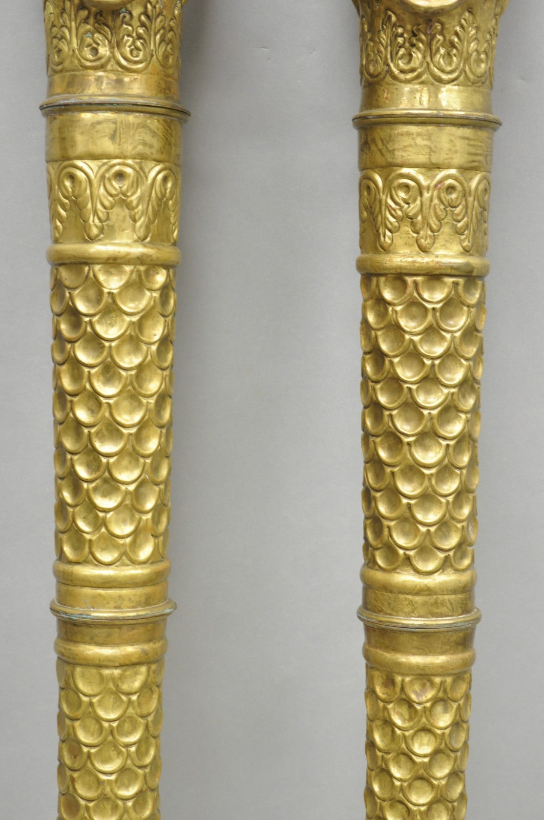 Vintage Italian Regency Neoclassical Large Brass Lion Sconce Door Handles Pair