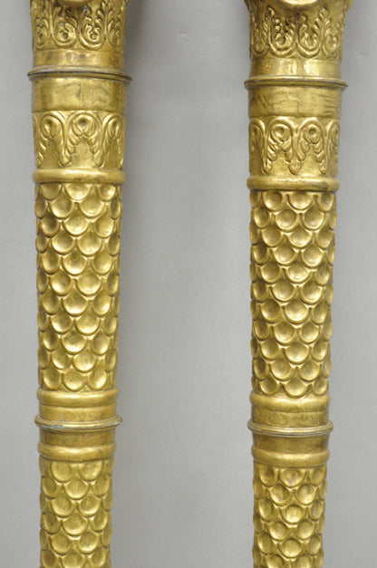 Vintage Italian Regency Neoclassical Large Brass Lion Sconce Door Handles Pair