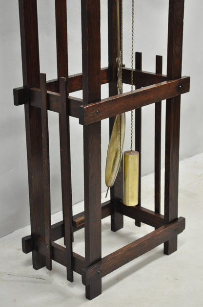 Antique Mission Arts and Crafts Oak Wood Tall Case Grandfather Clock