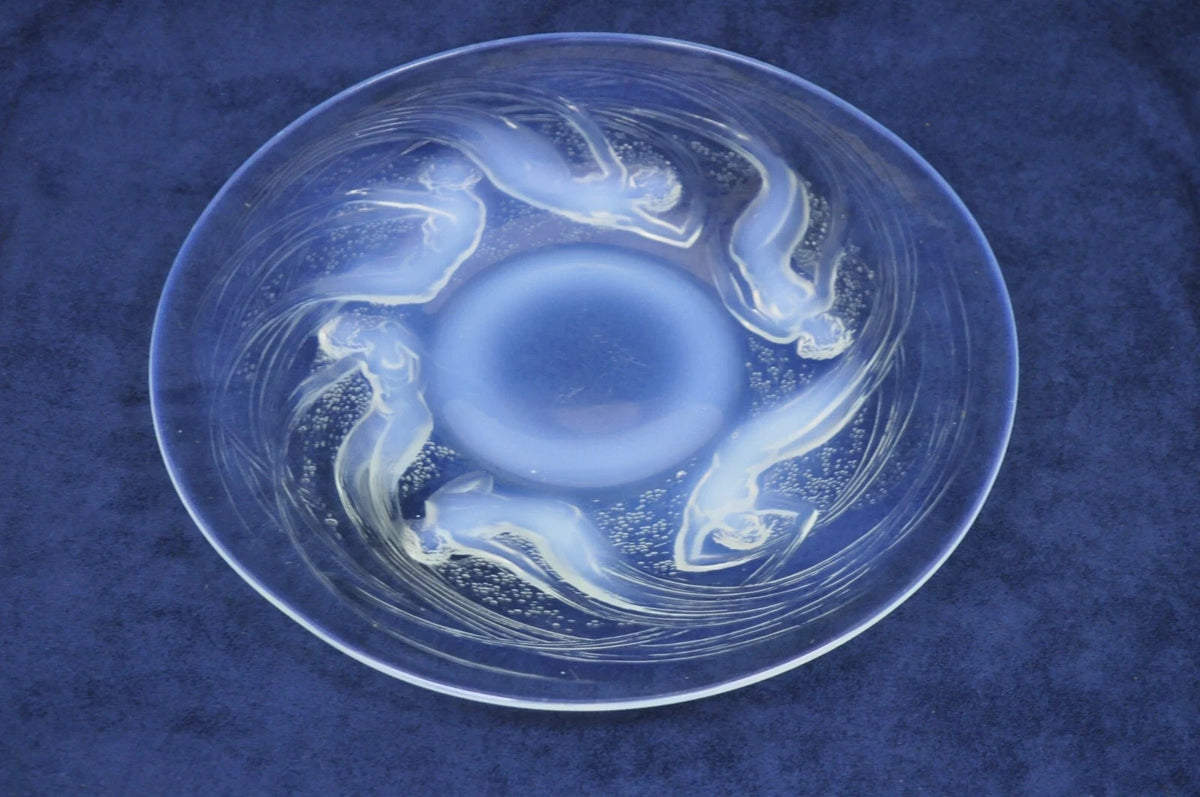 René Lalique Ondines Opalescent Clear Glass Swimming Mermaids French Dish Plate