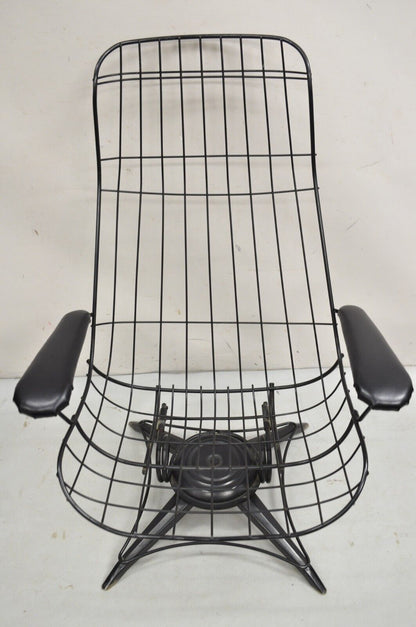 Vintage Mid Century Modern Homecrest Tall Swivel Wrought Iron Black Lounge Chair