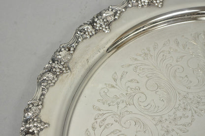 Vintage Victorian Silver Plated Grapevine Repousse 20" Round Serving Platter