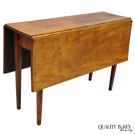 Antique American Federal Tiger Maple Narrow Drop Leaf Breakfast Dining Table