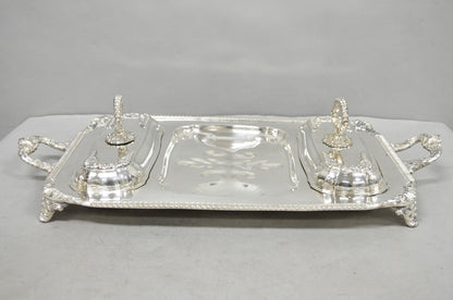 Vintage Victorian Silver Plated Meat Serving Platter Tray w/ Covered Dishes