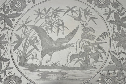 Antique Rogers Smith & Co Art Nouveau Large Silver Plated Crane Bird Etched Tray