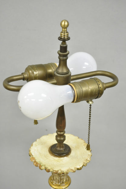 Antique Italian Hollywood Regency Cream Gold Giltwood Column Table Lamp w/ Swans