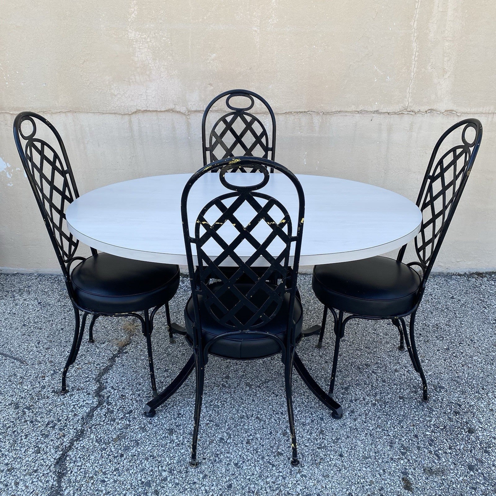 Vintage Mid Century Modern Black Iron Kitchen Dining Set 4 Chairs Table 5 Pc Set