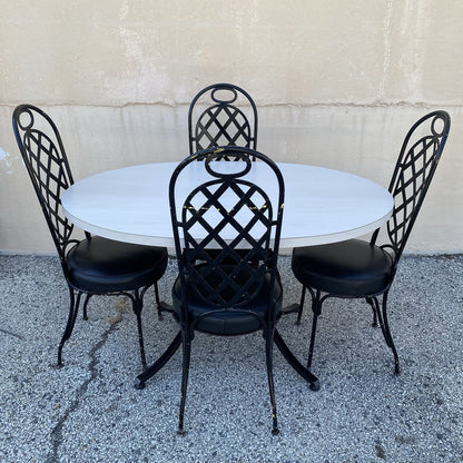 Vintage Mid Century Modern Black Iron Kitchen Dining Set 4 Chairs Table 5 Pc Set