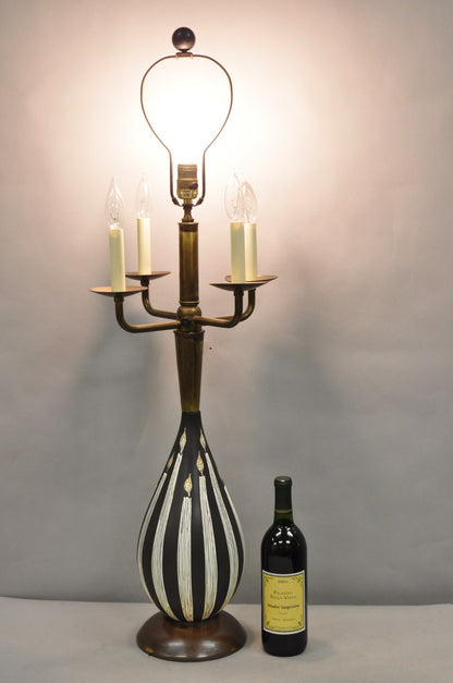 Vintage Tommi Parzinger Style Ceramic Painted "Candles" Brass MCM Table Lamp